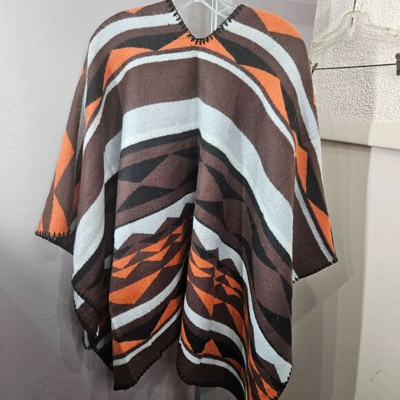 Old Navy Shawl Poncho Open Sweater Cashmere Blend Knit Western Striped Geometric - Picture 5 of 10